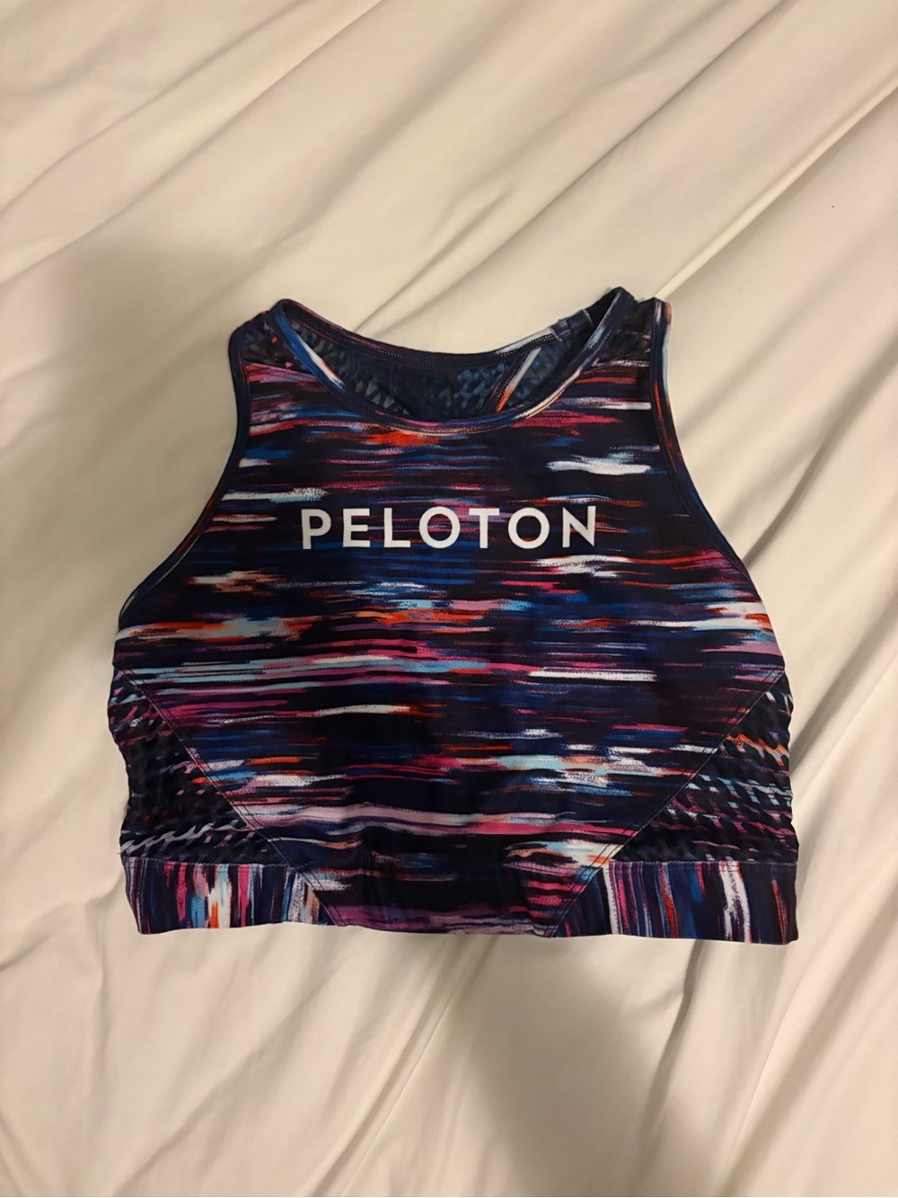 Peloton Navy Multicolor Striped High-Neck Crop Top